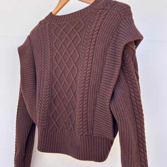 Babaton Seek Sweater Aritzia Chocolate Brown Jumper XS Merino Wool Cable Knit - Picture 14 of 14